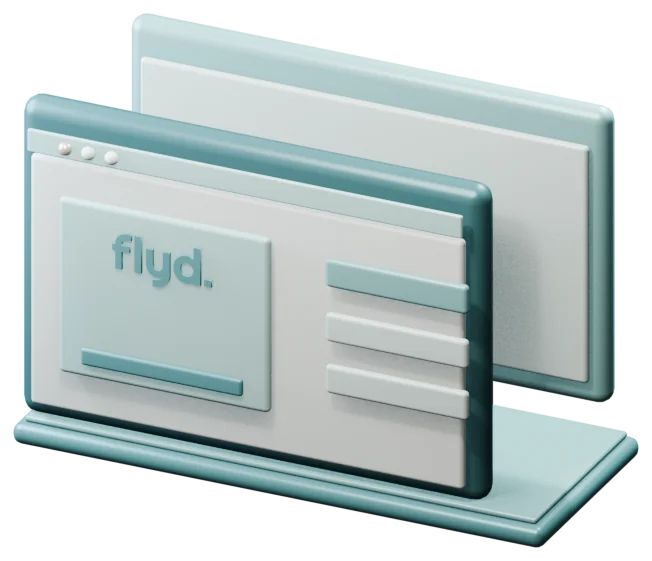 3D-illustrasjon: nettleservinduer med en Flyd-nettside